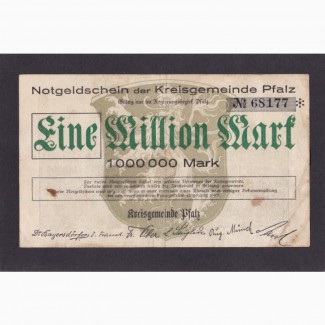 1 000 000 марок 1923г. 68177. Пфальц. Германия