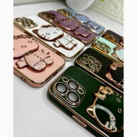 Гальванічний чохол на iPhone з зеркальцем і підставкою Pop-Socket Силіконовий чохол