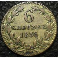 Нассау 6 крейцеров 1833 год СЕРЕБРО!!! СОХРАН!!!!!! к30