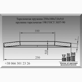 Тарельчатая пружина 250х100х7, 0х9, 0, пружина тарельчатая 198 ГОСТ 3057-90