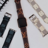 Ремешок Луи Витон Louis Vuitton для Apple Watch 45/44/42 эко-кожа реплика Буквы Brown