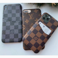 Кожаная накладка чехол для девушки луивитон Louis Vuitton iPhone 11 айфон 11 серый кубик