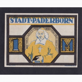 1 марка 1921г. Paderborn. Германия