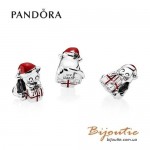 Оригинал шарм рождественский котенок Pandora 792007EN39