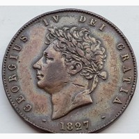 Англия 1/2 пенни 1827 СОХРАН!! В769