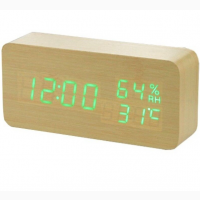Деревянные Настольные часы VST-862S с термометром светлое дерево зеленая подсветка Часы