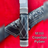 Нож Авторская Ручная Работа Рубин Серебро М390 62HRC 265мм !!!СУПЕР ЦЕНА