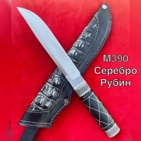 Нож Авторская Ручная Работа Рубин Серебро М390 62HRC 265мм !!!СУПЕР ЦЕНА