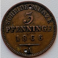 Германия 3 пфеннига 1866 год ф4