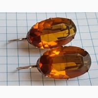 Серьги серебро, звезда 875, СССР, Люкс, с цитрином. Винтаж