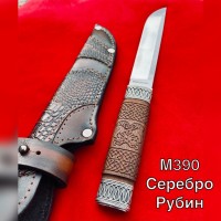 Нож Ручная Авторская Работа Серебро Рубин М390 62HRC 265мм !!!СУПЕР ЦЕНА