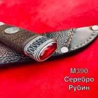 Нож Ручная Авторская Работа Серебро Рубин М390 62HRC 265мм !!!СУПЕР ЦЕНА