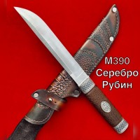 Нож Ручная Авторская Работа Серебро Рубин М390 62HRC 265мм !!!СУПЕР ЦЕНА