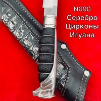 Нож Ручная Авторская Работа Серебро Цирконы Документы N690 61HRC !!!СУПЕР ЦЕНА