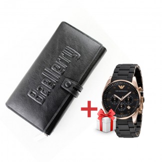 Мужской клатч Baellerry Guero + Наручные часы Emporio Armani В ПОДАРОК