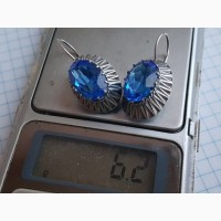 Серьги серебро 875, голубой кварц, звезда СССР