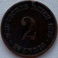 Германия 2 пфеннигa 1876 C год д1 СОСТОЯНИЕ