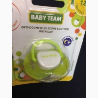 Пустышка силиконовая Baby Team ортодонтическая с колпачком светится ночью 12+ н761, 14