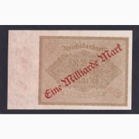 1000 марок 1922г. надп. 1 000 000 000 марок. 2AE 004492. Берлин. Германия