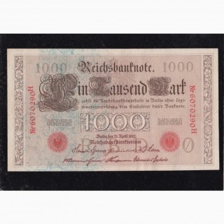 1000 марок 1910г. 6070290 H. Красная печать. Германия