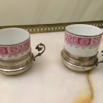 Фото 4. Антикварные серебряные чашечки для кофе с фарфоровыми вставками от Лимож