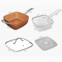 Сковорода AMPOVAR Copper Cook Deep Square Pan с фритюром и пароваркой 24 см с крышкой