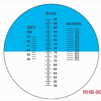 Рефрактометр для меда и сахара RHB-90ATC 3 шкалы 58-90% Brix, влажность 12-27%, 38-43 be