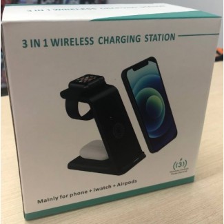 Беспроводная зарядка 3 в 1 Wireless Charging Station T3 15W Дистанция сенсора: 20-50 мм