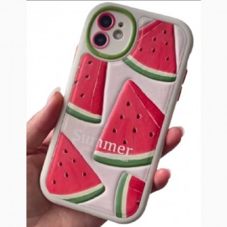 Чехол силиконовый для Apple iPhone 12 Красочный арбуз Summer 3D Fruits Peach Phone 14 Case