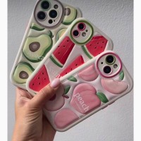 Чехол силиконовый для Apple iPhone 12 Красочный арбуз Summer 3D Fruits Peach Phone 14 Case