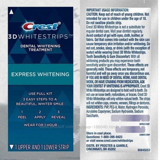 Экспресс быстрое отбеливание зубов Crest 3D White Whitestrips 1 Hour Expess - USA